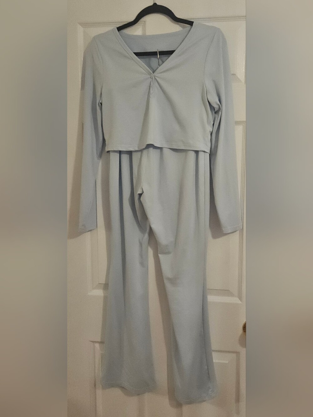 SHEIN Pale Blue Wide Leg Jumpsuit with V-Neck